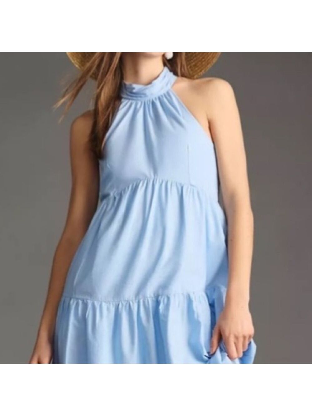 Maeve by Anthropologie Women’s Tiered Halter Midi Dress Light Blue Sleeveless 8 - Picture 3 of 13